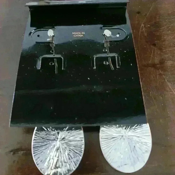 Blue and silver teardrop design dangly earrings - Picture 2 of 3